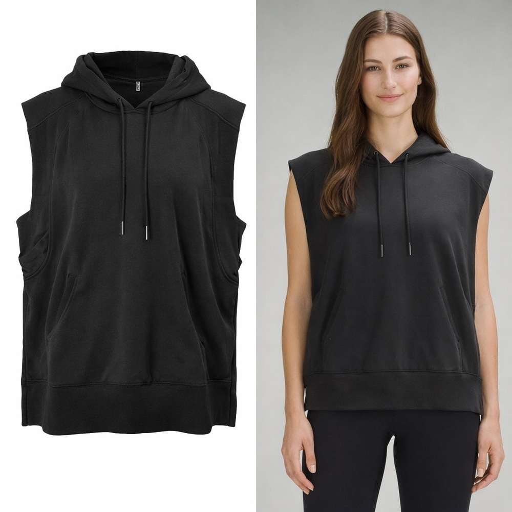 Lululemon | Black Modal French Terry Sleeveless Hoodie | Kangaroo Pocket | 8